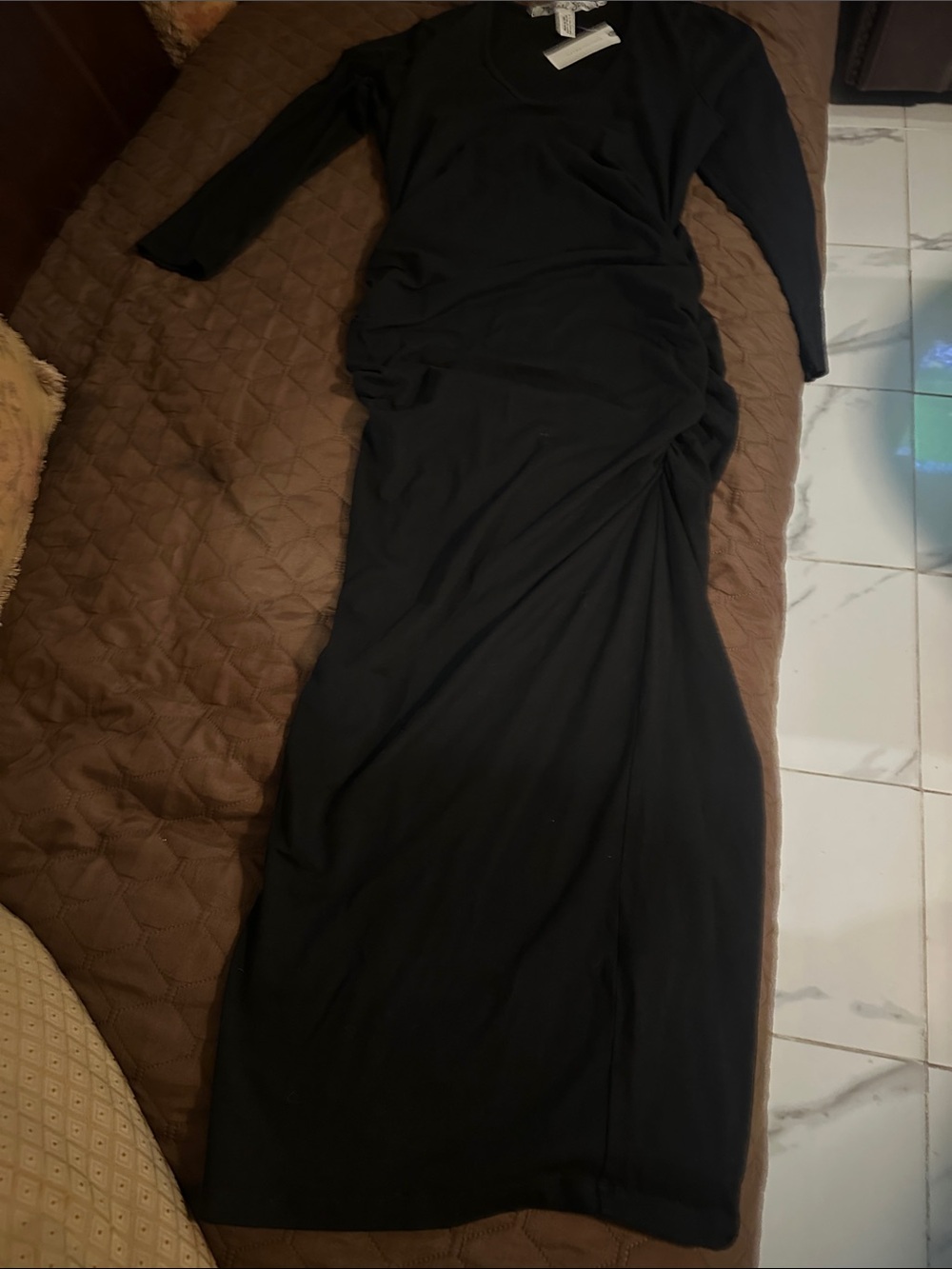 Michael Stars Black Long Sleeve Ruched Maxi Dress